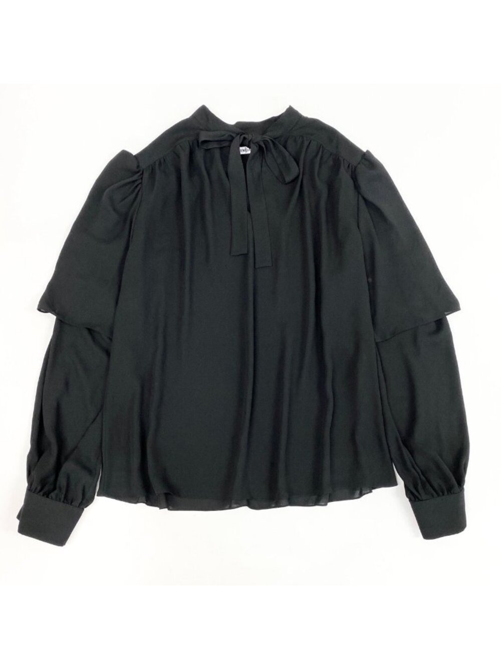 Balenciaga Bow Tie Blouse Chiffon Ribbon Sleeve Layered Long 40 Black